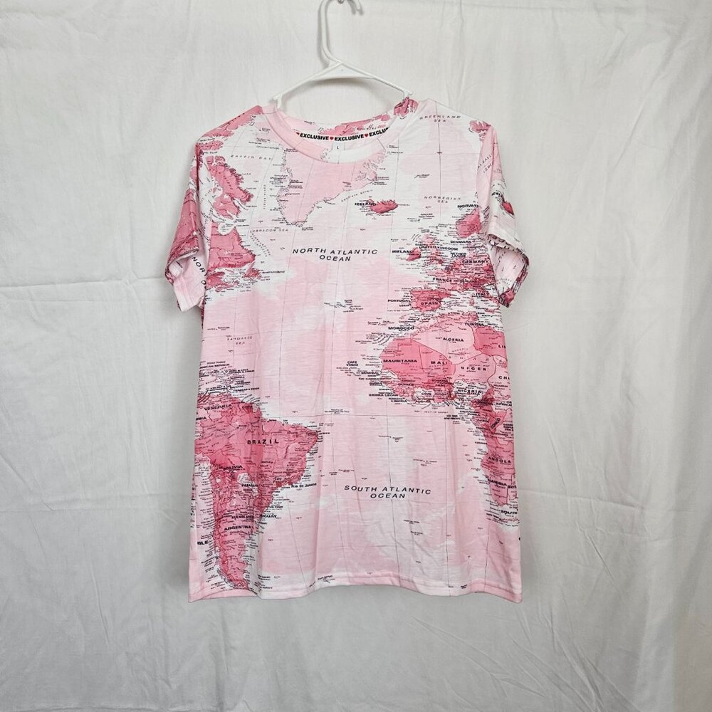 Men's Casual Map Print T-Shirt Size L